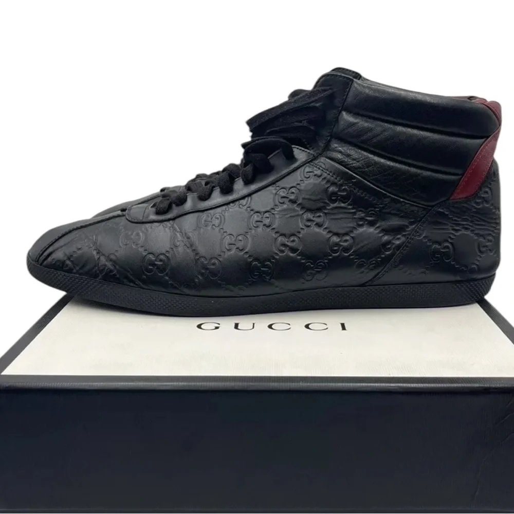 Gucci Leather Signature High Top Black Trainers Men's Size 13.5G